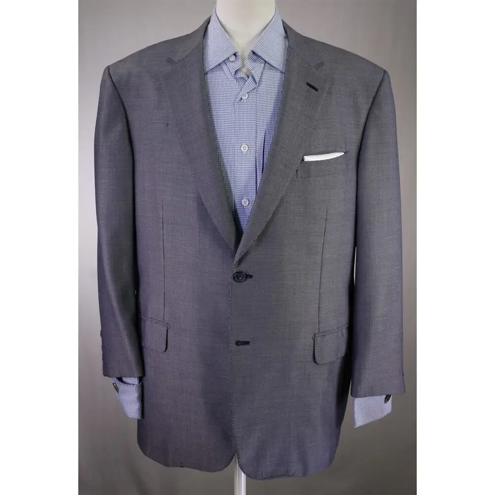 Brioni Recent Navy Blue Gray Tic Woven 100% Cashmere 2-Btn Blazer Jacket 46S